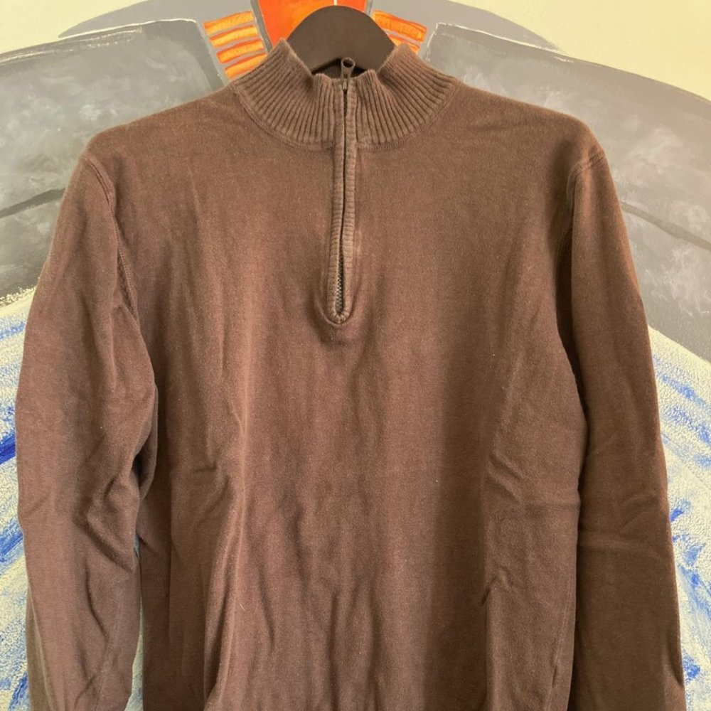 Woolrich 1/4 zip Sweater with ribbed neck, tan/brown size L